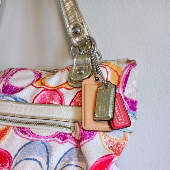 Coach Poppy Dream Multi Signature Optic Soulder Glam Tote Bag EUC - Picture 4 of 15